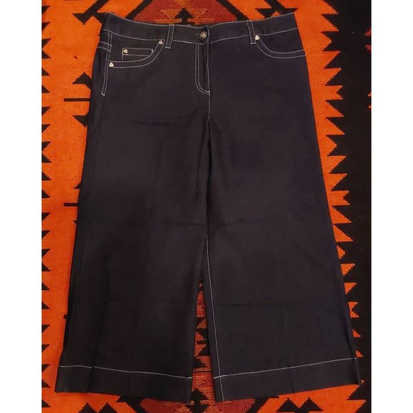 LARRY LEVINE Women's Wide Leg Cropped Stretch Black Jeans Contrast Stitch. Sz 10 - Picture 2 of 8